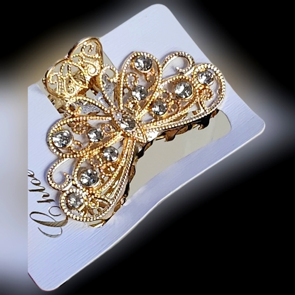 NWT Medium Rhinestone Gold Enamel Claw Hair Clip! - Picture 1 of 16